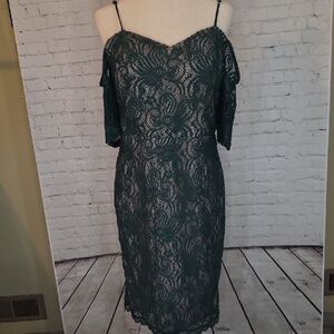 Sequin Hearts Dark Green Lace Midi Dress